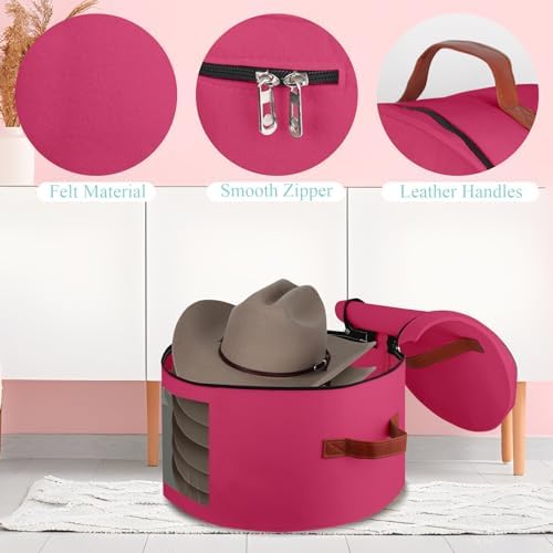 Hat Box,Hat Storage Box,Stackable Round Brim Hats Organizer Bag Container for Closet,Travel Hat Boxes for Women, Cowboy Hat Organizer, FoldableTravel Cap Boxes (09-Rose Red, 16.5" D x 10.5" H) - Image 2