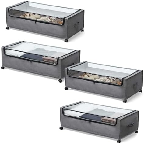 FOUCSSOMEI 4-Packs Under Bed Storage with Wheels, Under The Bed Storage Drawers On Wheels, Rolling Underbed Drawers, Lockable, Heavy Duty by FOUCSSOMEI