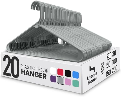 Utopia Home Plastic Hangers 20 Pack – Built-in Strap Hooks Grey by UTOPIAHOME