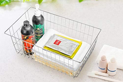 Freezer Wire Storage Baskets,Farmhouse Organizer Storage Bins Large Organizer Bins for Laundry Room, Closets, Garage, Office, Bathroom, Pantry Organization Storage Bins -Set of 2 (Chrome) - Image 3