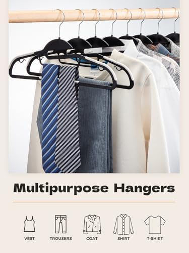 HOUSE DAY Slim Plastic Hangers with Non Slip Rubber Pads, 100 Pack, Black | Space saving closet organizer, heavy duty S-shape, rubber grip pads help keep shirts, suits, coats, pants, skirts in place - Image 2
