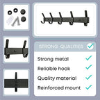 Coat Rack Wall Mount – 15 Inch Stainless Steel Hook Rail with 5 Double Coat Hooks for Hanging – Wall Mounted Entryway Organizer for Coats, Hats, Bags, Towels, Robes, Closet or Bathroom - Black 2 Pack - Image 3