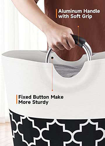 Large Laundry Basket, 115L Tall Collapsible Hamper with Handles, Black - Image 4