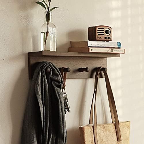 Entrance Coat Rack ，Coat Hooks, Wall-Mounted Wooden Hook Rack, Wall-Mounted Shelves are Very Suitable (Walnut Color Finish—A-2) - Image 4