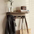 Entrance Coat Rack ，Coat Hooks, Wall-Mounted Wooden Hook Rack, Wall-Mounted Shelves are Very Suitable (Walnut Color Finish—A-2) - Image 4