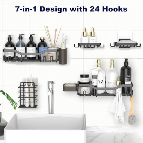 NESOMI 7-Pack Shower Caddy Adhesive,Stainless Steel Shower Organizer Shelf - Image 4