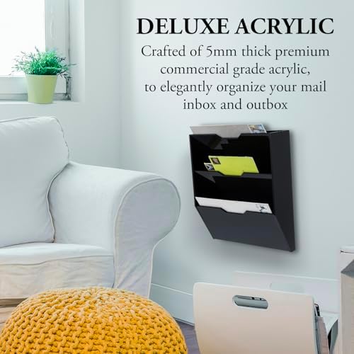 MyGift Wall Mounted 3 Tier Black Acrylic Letter Rack Mail Organizer, Office and Entryway Bills Postcards Brochure Holder Vertical Storage Rack - Image 2