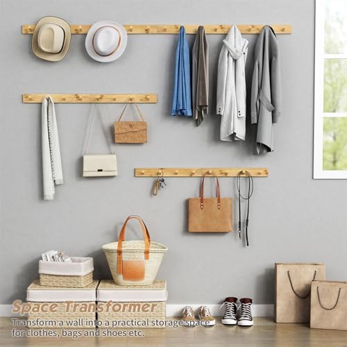 Forbena Natural Wood Coat Rack Wall Mount Set of 4, Wooden Wall Hooks for Bathroom Towels, Vertical Coat Hanger for Kids Room, Boys Girls Bedroom, Office, Entryway Keys Hats and Shoes -16 Hooks - Image 4