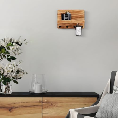 Nekon Key Holder for Wall with Shelf, Pine Wooden Key Hanger, Wood - Image 5