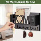 Wall Mount Mail and Key Holder, Wooden Mail Organizer with 4 Double Hooks, Black Metal Letters, Farmhouse Home Decor, Entryway Storage, 10.8 x 3.3 x 6.2 Inches - Image 2