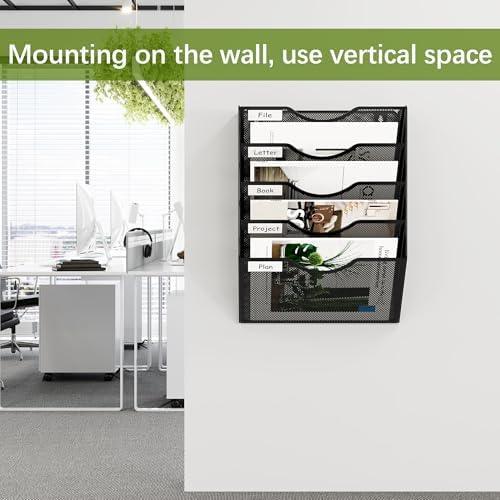 EasyPAG Wall File Organizer 5 Tier Hanging Paper Folder Holder, Zero Assembly Metal Mesh Wall Mounted Mail Organizer for Office Home Classroom Narrow Spaces, Black - Image 6