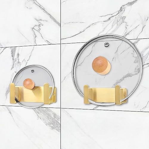 Pot Lid Rack, Wall Mounted 304 Stainless Steel Pan Lid Organizer Holder, Self Adhesive, Kitchen Cooking Utensil Tool(Gold,Set of 2) - Image 3