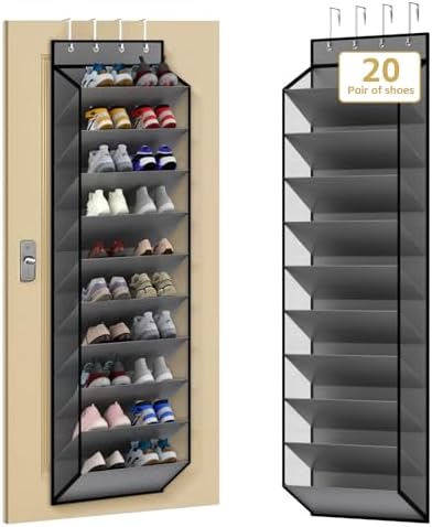 KEEPJOY 10 Tiers Mesh Over Door Shoe Organizer Storage, Hanging Shoe Holder for Door with Large Deep Pockets, Holds 20-30 Pairs of Shoes, Ideal for Sneakers & Boots(Grey) by KEEPJOY