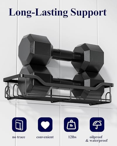 Kitsure Shower Caddy, Adhesive Shower Organizer, Large, Black - Image 4