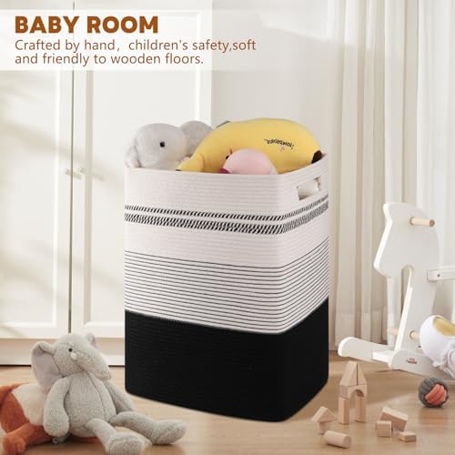 80L Large Cotton Rope Laundry Basket for Bedroom & Laundry Room, Tall Clothes Hamper with Sturdy Handles, Neutral Storage Bin Capable of Holding Blankets and Toys - Image 2