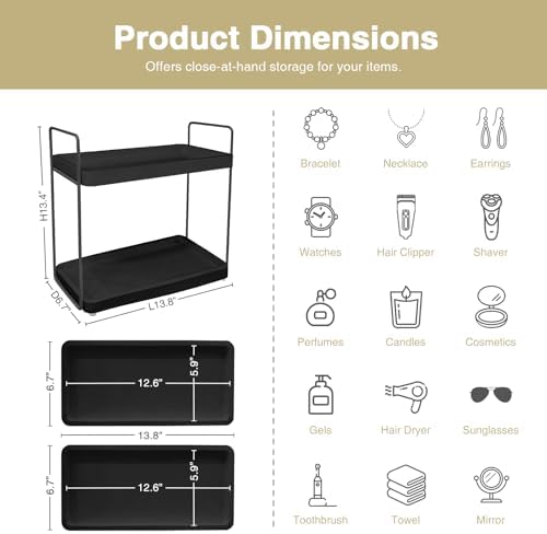 Forbena Black Bathroom Counter Organizer, Tiered Bathroom Organizer Countertop Tray, Corner Makeup Vanity Shelf Organizers and Storage for Men Perfume Skin Care Kitchen Sink Coffee Bar Station - Image 2