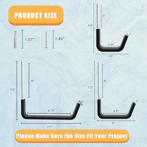 Heavy Duty Utility Hooks for Garage Storage Utility Hooks Wall Mount,Garage Hooks Heavy Duty,Garage Wall Hooks,Hose Holder,Bike Hooks,Ladder Hooks,Leaf Blower Hanger (2S & 2M & 2L) - Image 2