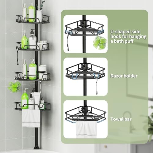 DAOYA Shower Caddy Tension Pole Shower Organizer Tension Rod with Towel Bar - Image 6