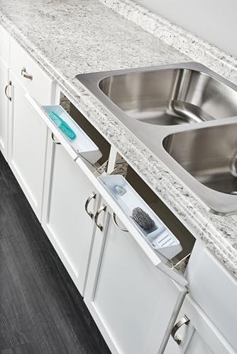 Rev-A-Shelf 14" Tip-Out Plastic Sink Trays for Kitchen and Bathroom Base Cabinet, Pull Out Vanity Shelf Home Organizer, White, 6572-14-11-52 - Image 3