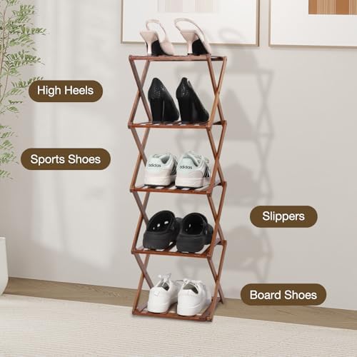 Bamboo Shoe Rack 5/6 Tier Foldable Shoe Rack for Entryway - Image 5