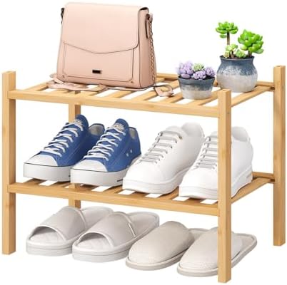 viewcare Small Shoe Rack, 2-Tier Shoe Rack for Entryway, Bamboo Wood Shoe Shelf for Closet & Hallway, Long 17.2IN | Beautiful | Functional | Sturdy | Durable by VIEWCARE