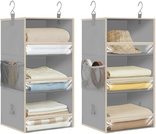 STORAGE MANIAC 6-Shelf Hanging Closet Organizer and Storage, 2 Separable 3-Shelf Haning Organizers for Closet, Collapsible Hanging Shelves Wardrobe Organization, College Dorm Room, Nursery, Gray by STORAGEMANIAC