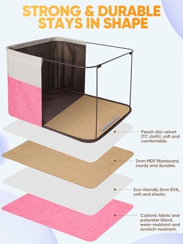 BALEINE 2 Pack Fabric Closet Storage Bins for Shelves, Linen Closet Organizers and Storage, Decorative Baskets for Organizing, Shelf, Clothes, Home, Office (Pink, 12"x8"x8") - Image 3