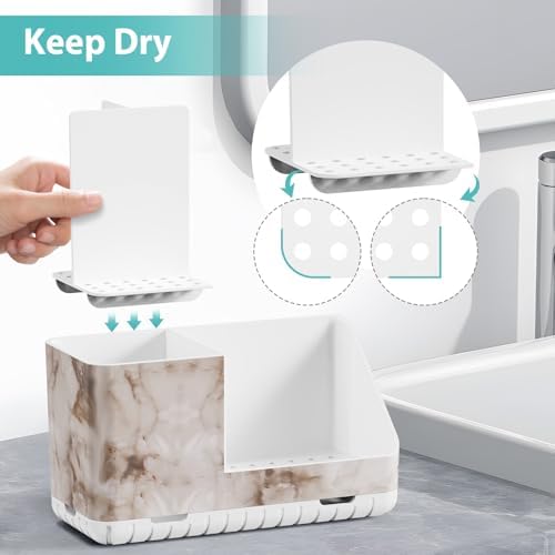 Toothbrush Holders for Bathroom Countertop Organizer (White Marble Grain) - Image 4