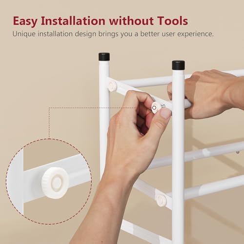 Tajsoon Expandable Shoe Rack for Closet 3 Tier, 28“-41“Stackable, White - Image 4