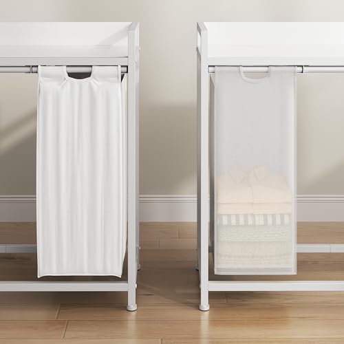 Herture Laundry Hampers with Shelf, Laundry Basket 3 Section, Laundry Sorter with Pull-Out Removable Large 3 Color Bags and Movable Wheels, Metal Frame, 3 x 15.87 Gallons (60L), White PF04XLE - Image 5