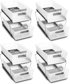 madesmart 2-Tier Organizer Slide-Out Baskets with Handles, Space Saving, Multi-Purpose Storage & BPA-Free, Large, Frost-with Dividers (Pack of 4) by madesmart%C2%AE