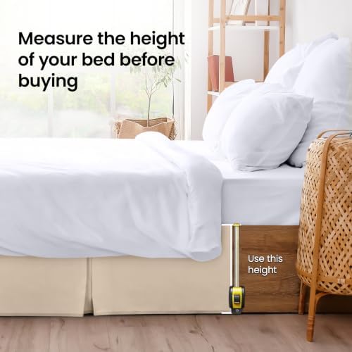 King Bed Skirt, Hides Under-Bed Storage 16 Inch Drop, Pleated, Sand - Image 4