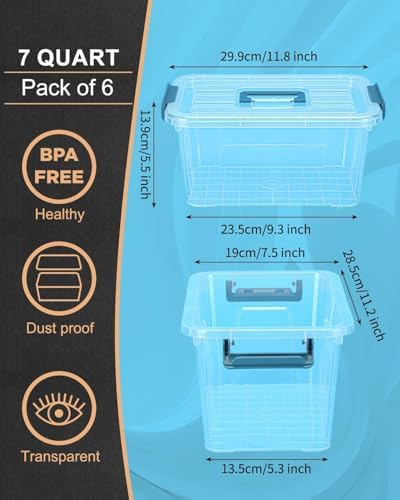 NUMIFUN Plastic Storage Bins with Lids 6 Pack, 7 Quart Storage Containers with Black Buckle Latch, Stackable Storage Containers for Home Pantry Office Classroom Organization, White - Image 2
