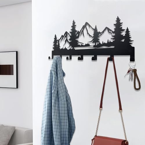 Metal Key Holder, Wall Mounted Key Hooks, Key Holder for Wall, Key Organizer Rack with 7 Hooks, Key Hanger Decor for Kitchen, Entryway, Hallway, Bedroom, Doorway (Mountain 12IN) - Image 7