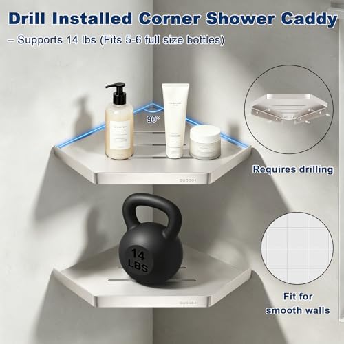 NearMoon Bathroom Shower Caddy 2 Pack, 304 Stainless Steel Shower Organizer, Screw Mounted (Diamond Corner Shelf, Brushed Nickel) - Image 4