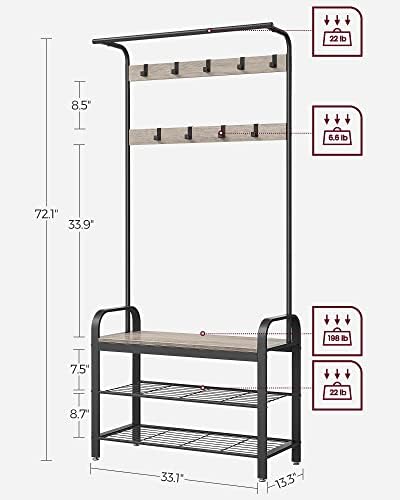 VASAGLE Coat Rack, Hall Tree with Shoe Bench, 4-in-1, 9 Removable Hooks - Image 5
