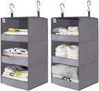 GRANNY SAYS 3-Shelf Hanging Closet Organizer, Foldable Storage, Gray | 33 lb Capacity, No-Sag Support, Keeps Clothes Neat, Folds Flat, Fits RV, Dorm & Small Closets, 2 Pack by GRANNYSAYS