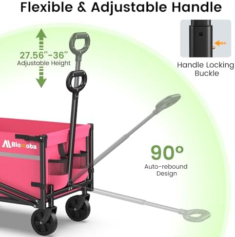 Blomoba Collapsible Wagon Cart, 220LBS Utility Wagon with Wheels, Pink - Image 7