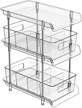 3 Tier Clear Bathroom Organizer with Dividers, Multi-Purpose Pull-Out Pantry Organization and Storage, Under Sink Closet Organizers and Storage, Vanity Skincare Cosmetic Organizer Medicine Bins by XIANKE