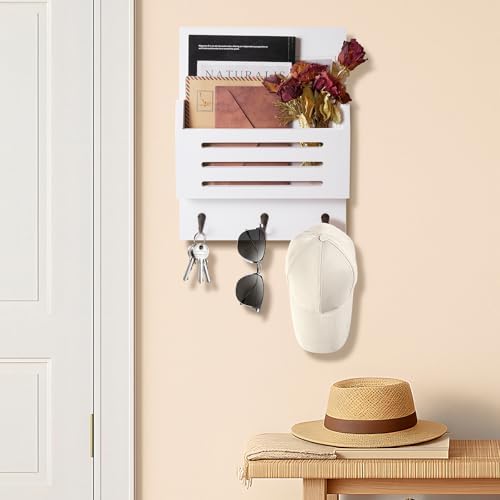 Wall Mounted Key and Mail Holder, 2-Slot Wooden Mail Sorter Organizer - Image 6