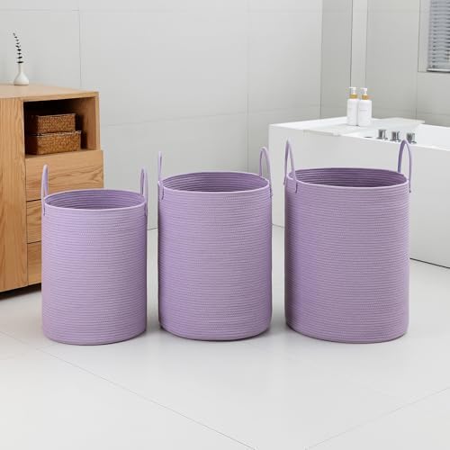 Laundry Basket Hamper Tall Rope Storage Woven for Blanket toys Dirty Clothes in Living Room Bathroom Bedroom (Purple, 100L/26.4Gal) - Image 3