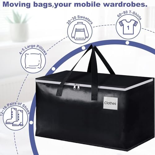 StorageRight Moving Bags, Moving Boxes, 93L 8-Pack Sotrage Bags Totes,Black - Image 4