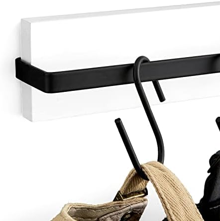 Mkono Hat Rack for Wall Wooden Baseball Caps Organizer with 20 Hooks Rustic Cowboy Hat Hanger Wall Mounted Caps Display Rack for Closet Bedroom Entryway, Set of 2, White - Image 4