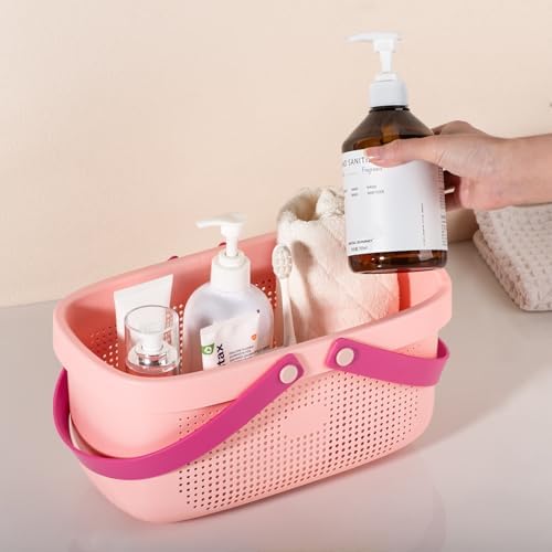 Portable Shower Caddy Basket with Handles Plastic Storage Basket Light Pink - Image 5