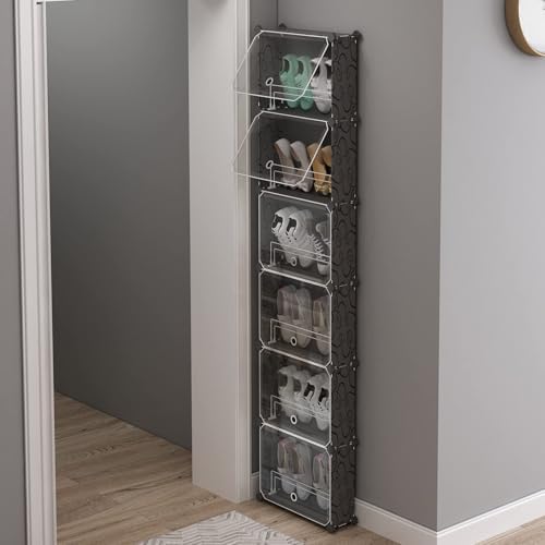 MAGINELS 6 Tier Shoe Rack Organizer with Cover, Slim Shoe Storage Cabinet, Behind The Door, Narrow Shoe Shelf for Closet, entryway, Black by MAGINELS