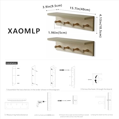 Entrance Coat Rack ，Coat Hooks, Wall-Mounted Wooden Hook Rack, Wall-Mounted Shelves are Very Suitable (Birch Color Finish—A-2) - Image 3
