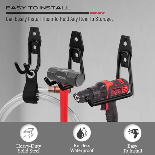 Garage Tool Storage Wall Hook Assortment Set: 15PCS Heavy Duty Large Hanger Garden Tool Organizer Ladder Bike Rack Yard Tool Holder Shed Shovel Metal Screw Organization Bicycle Steel Bracket - Image 6