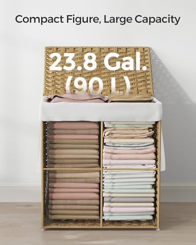 SONGMICS Laundry Hamper with Lid, 23.8 Gal (90 L) Synthetic Rattan,Foldable - Image 5