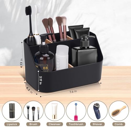 Ayswupt Electric Toothbrush Holders for Bathrooms,Black Tooth Brushing Holder,Toothpaste Organizer with Dividers,Bathroom Countertop Accessories Storage,Toothbrush Stand for Vanity Office Sink - Image 3