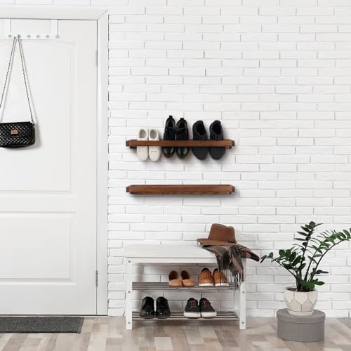 Wenqik 2 Pcs Wall Mounted Wooden Shoe Rack Wood Wall Hanging, Burnt Wood - Image 5